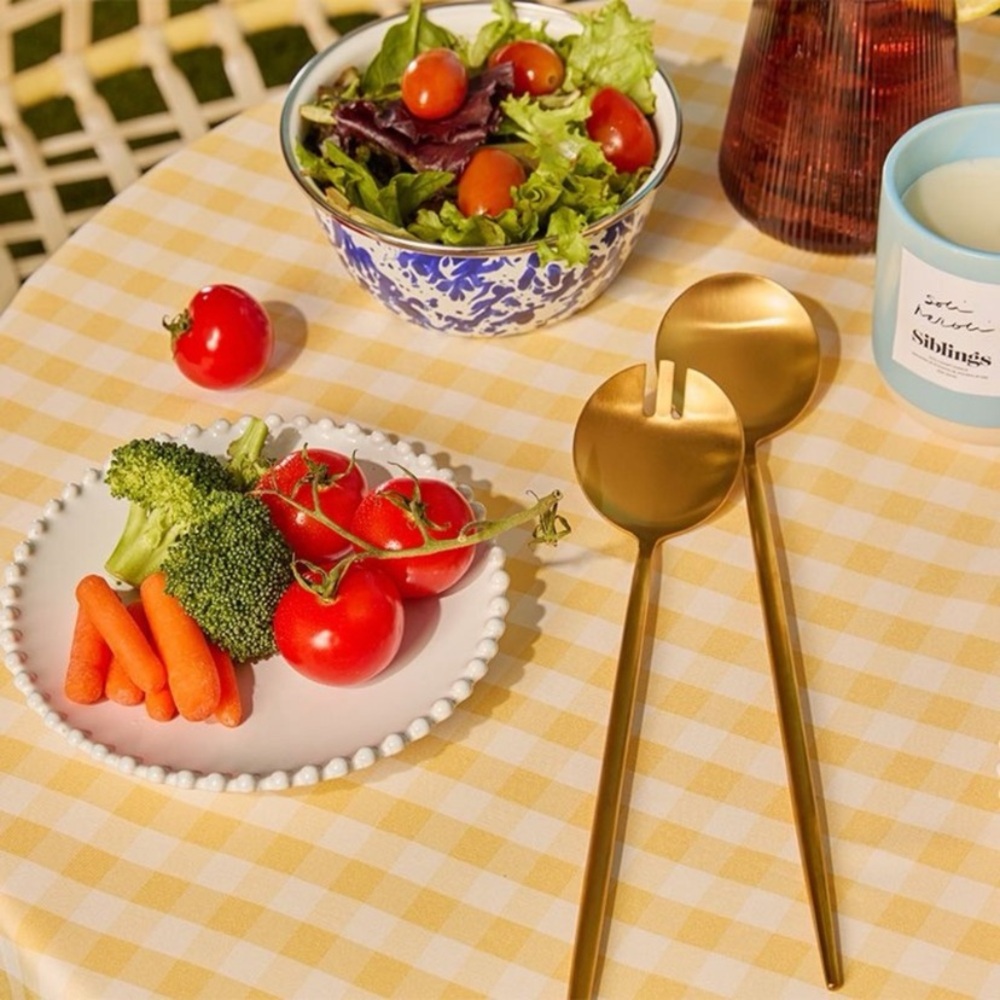 New Brushed Gold Salad Serving Spoon and Fork Set
